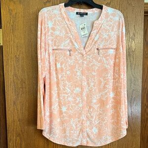I•N•C International Concepts Peach and White Floral Blouse